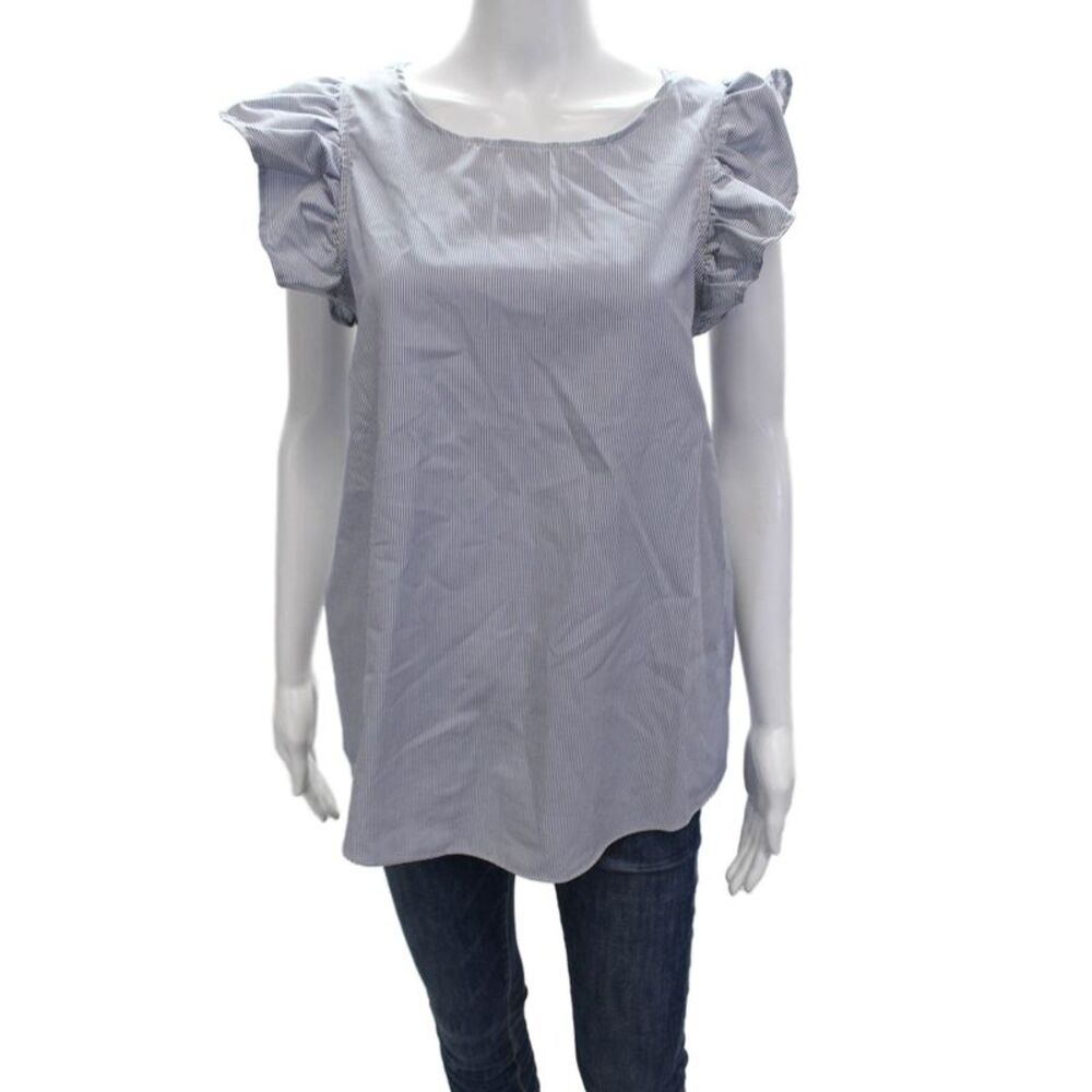 Kate McHale Jensen Women Striped Round Neck Sleeveless Blouse Blue Size M